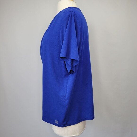Calvin Klein Knot Front Short Sleeve V-Neck Top Blue Size 2X - Picture 6 of 11